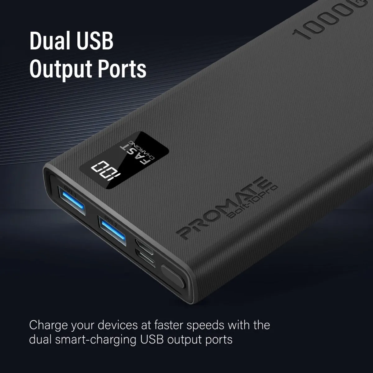 10000mAh Compact Smart Charging Power Bank with Dual USB-A & USB-C Output