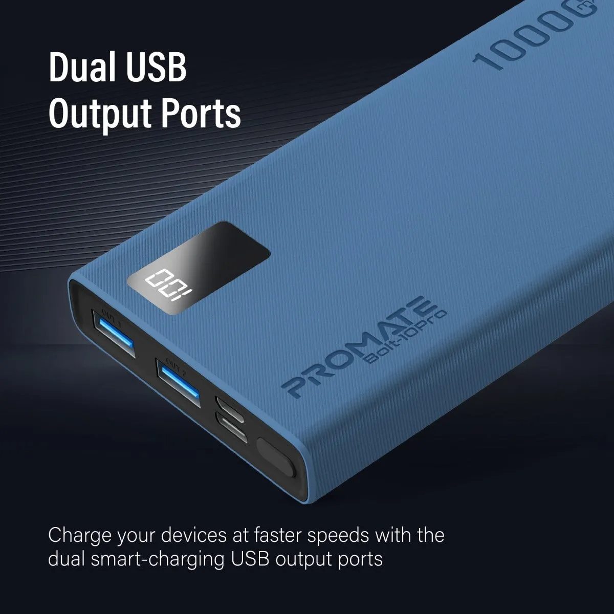 10000mAh Compact Smart Charging Power Bank with Dual USB-A & USB-C Output