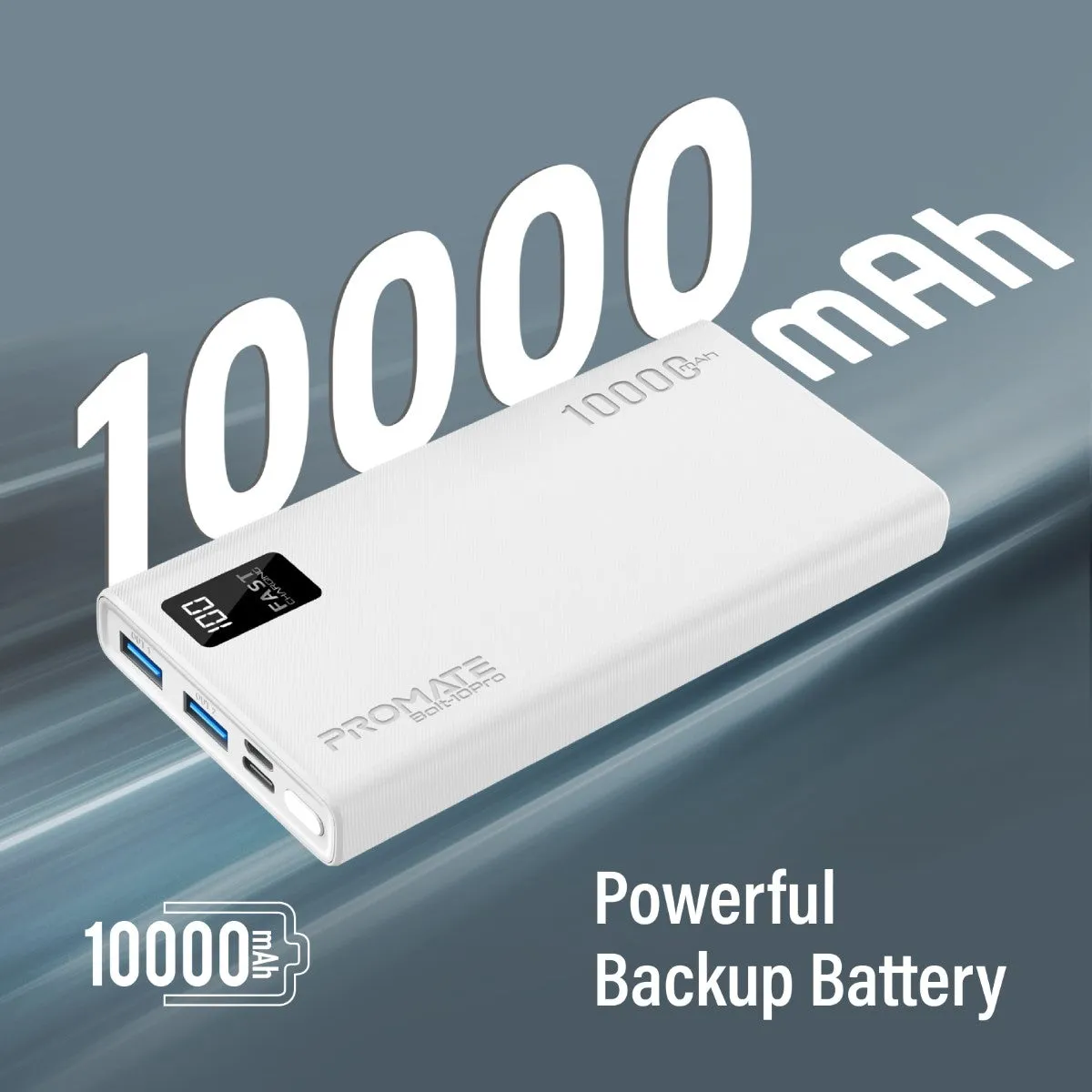 10000mAh Compact Smart Charging Power Bank with Dual USB-A & USB-C Output