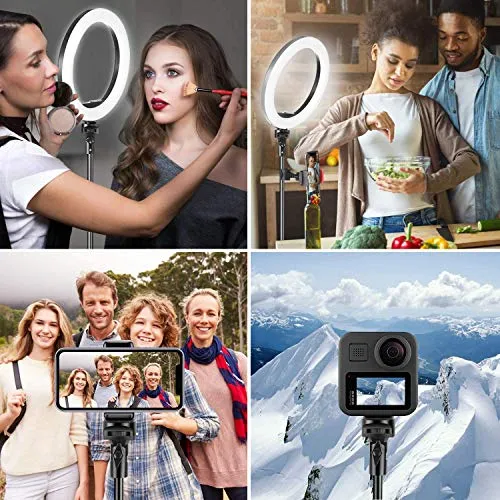 10" Selfie Ring Light with Tripod Stand & Cell Phone Holder for Live Stream/Makeup, Dimmable Led Camera Ringlight for YouTube TikTok/Photography Compatible for iPhone and Android Phone