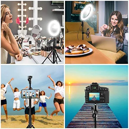 10" Selfie Ring Light with Tripod Stand & Cell Phone Holder for Live Stream/Makeup, Dimmable Led Camera Ringlight for YouTube TikTok/Photography Compatible for iPhone and Android Phone