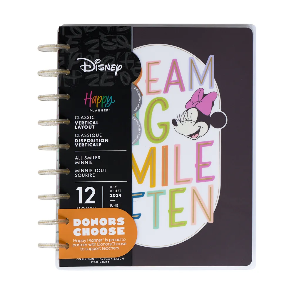 2024 Disney Minnie Mouse All Smiles Teacher Happy Planner - Classic Vertical Layout - 12 Months