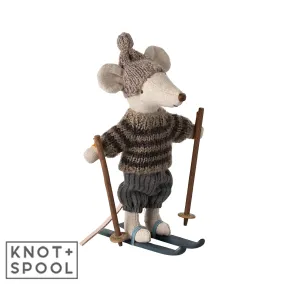 2024 Maileg Grey Winter Big Brother Mouse with Ski Set