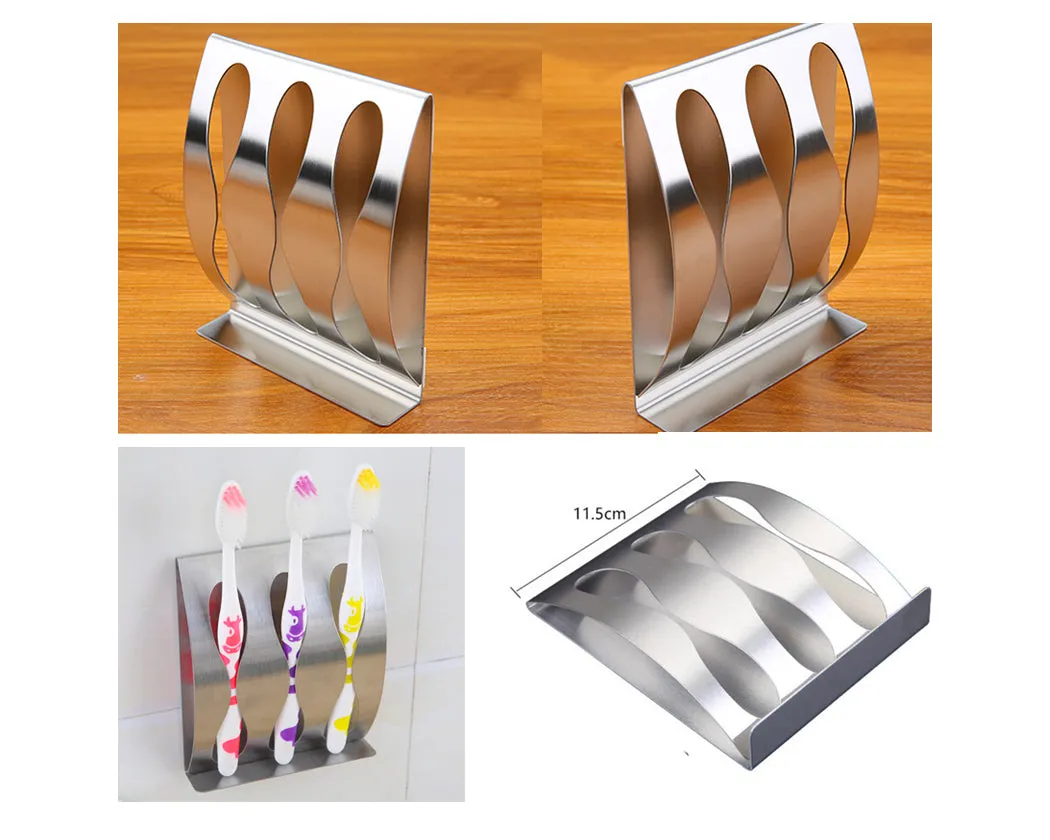 3 Holes Stainless Steel Toothbrush Holder with 4 Pieces Hooks