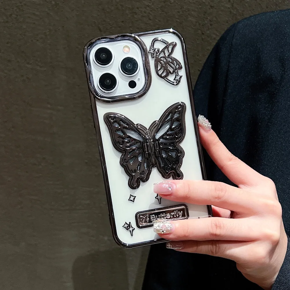 3D Electroplated Butterfly Folding Stand Embossed Phone Cover - iPhone 12