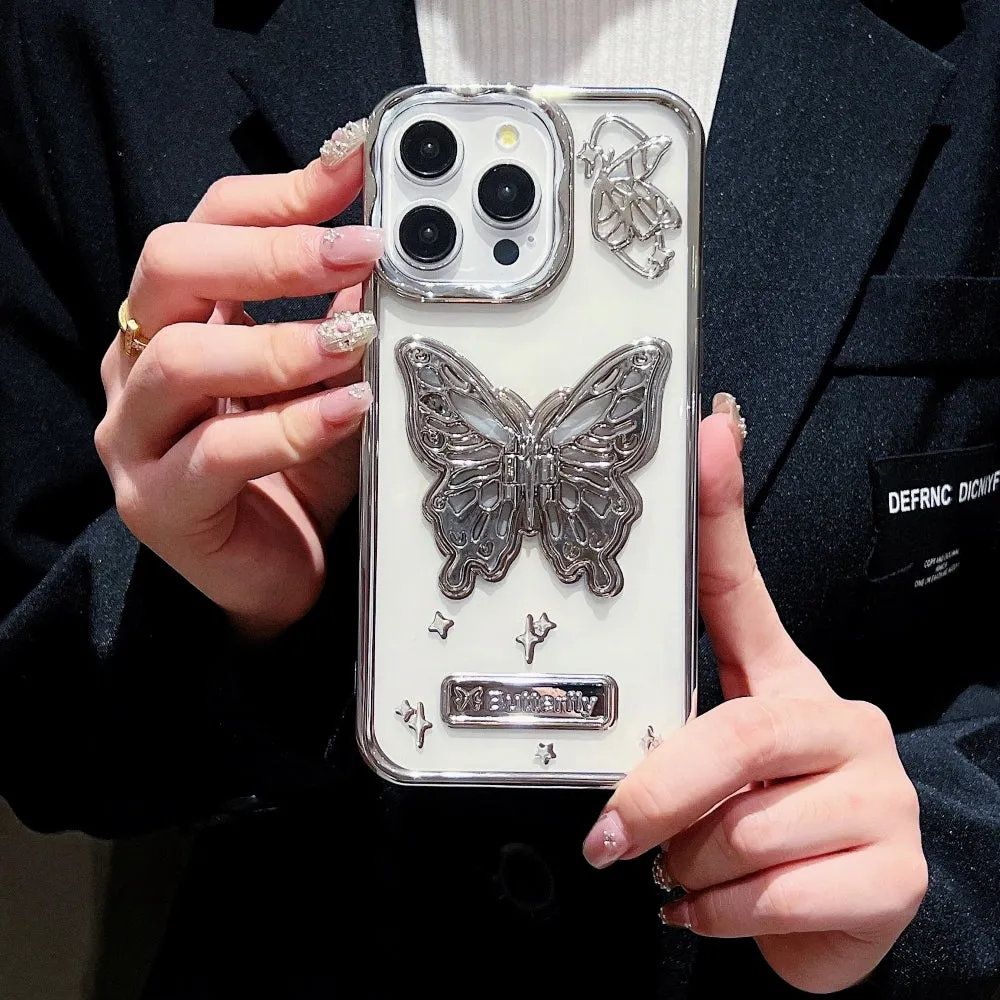 3D Electroplated Butterfly Folding Stand Embossed Phone Cover - iPhone 12