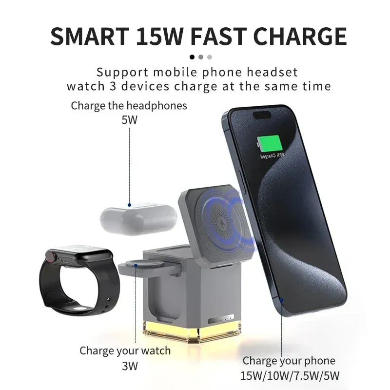 4 in 1 charging station|LED Fast Wireless Charger Stand 4 in 1 Magnetic Charging Station For Magsafe