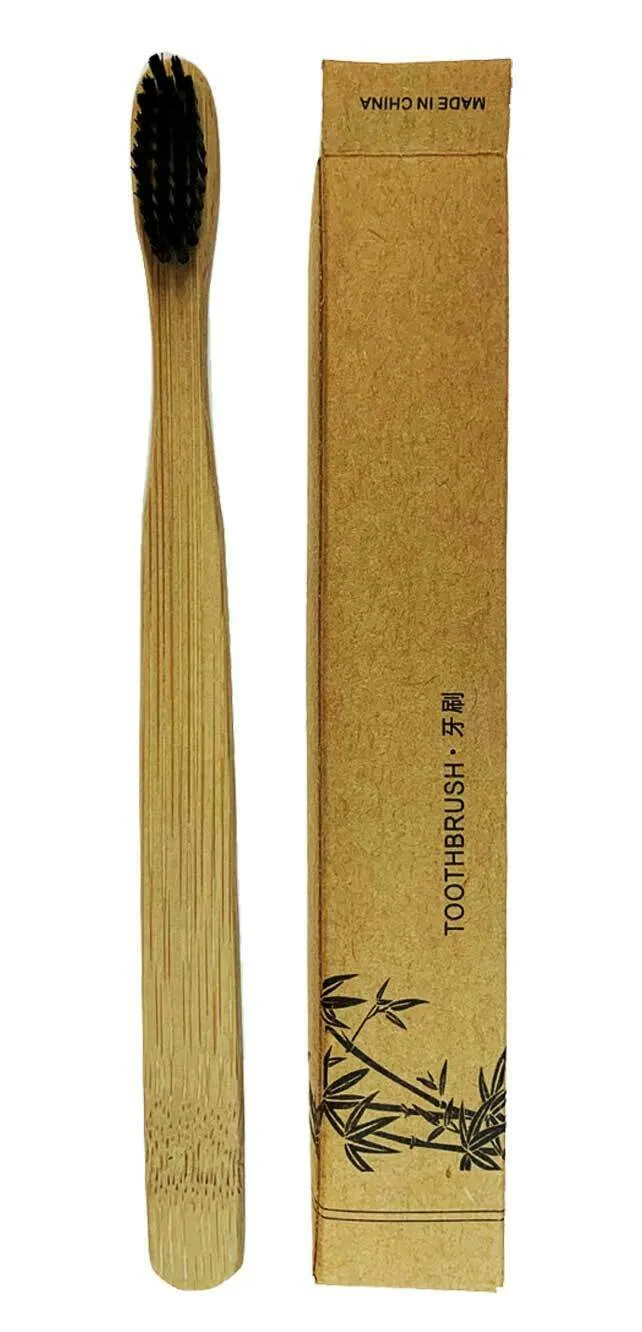 (4 Pack) Charcoal Bamboo Toothbrush Adult Organic Wooden Natural Biodegradable