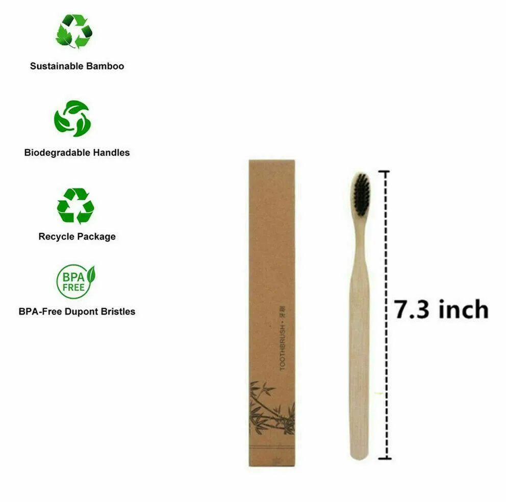 (4 Pack) Charcoal Bamboo Toothbrush Adult Organic Wooden Natural Biodegradable