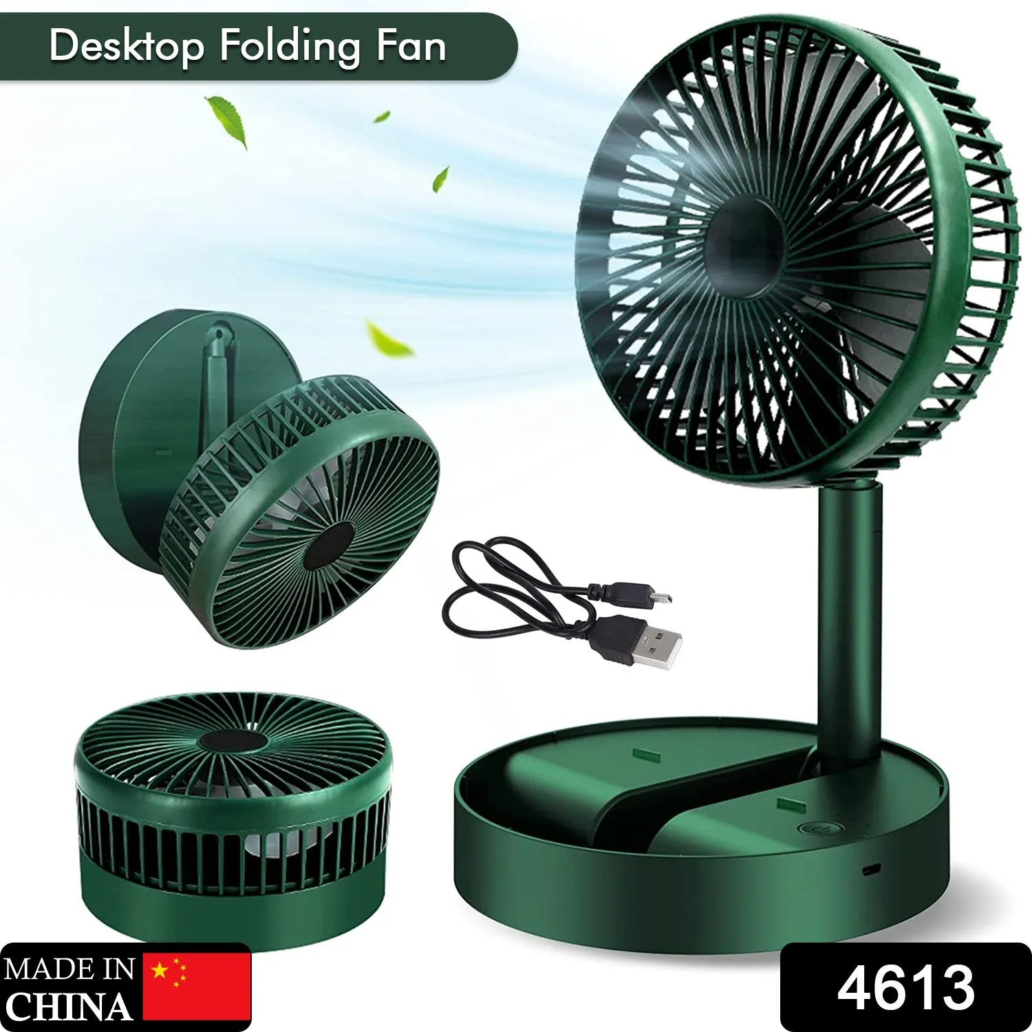 4613 Telescopic Electric Desktop Fan, Height Adjustable, Foldable & Portable for Travel/Carry | Silent Table Top Personal Fan for Bedside, Office Table (Battery Not Include)