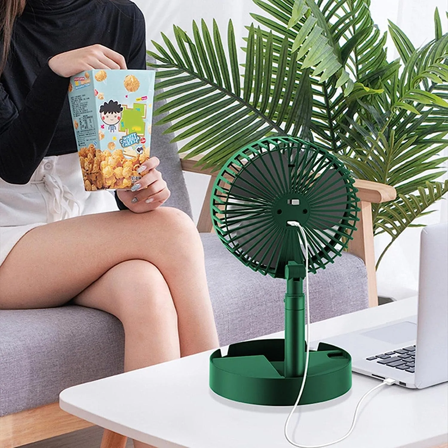 4613A Telescopic Electric Desktop Fan, Height Adjustable, Foldable & Portable for Travel/Carry | Silent Table Top Personal Fan for Bedside, Office Table (Battery Not Include)