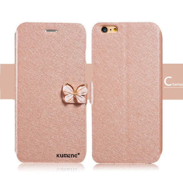 6 7 Luxury Leather Wallet Flip Case For iPhone 7 6 6s Plus SE 5 5s SE Fashion Butterfly Silk Cover With Card Slot Stand Holder