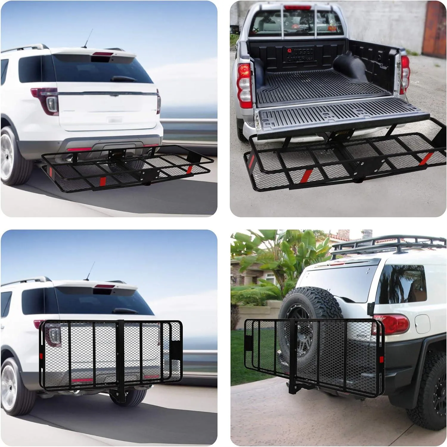 60"x 24"x 6.5" Hitch Mount Steel Cargo Carrier Basket Folding Cargo Rack with 2" Receiver, Black