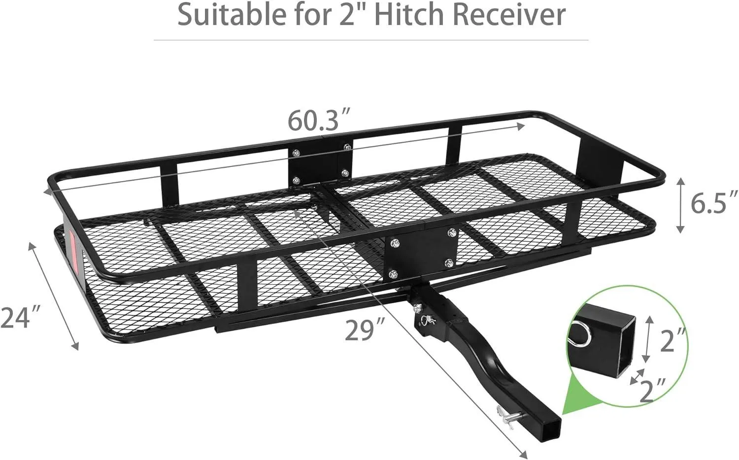 60"x 24"x 6.5" Hitch Mount Steel Cargo Carrier Basket Folding Cargo Rack with 2" Receiver, Black