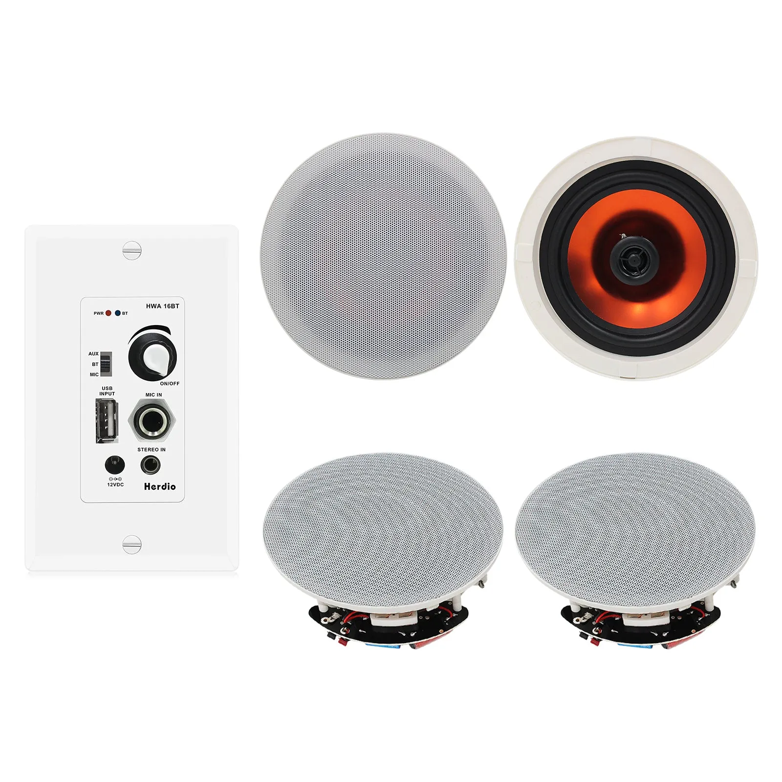 6.5" Ceiling Bluetooth Speakers 600 Watts 2-Way HCS628-16BT-4CH(4 Speakers)