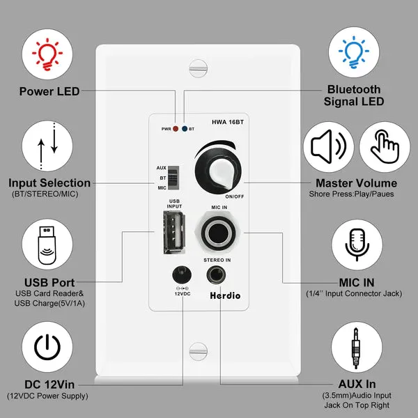 6.5" Ceiling Bluetooth Speakers 600 Watts 2-Way HCS628-16BT-4CH(4 Speakers)