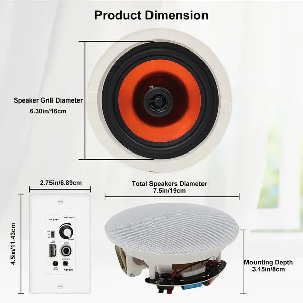 6.5" Ceiling Bluetooth Speakers 600 Watts 2-Way HCS628-16BT-4CH(4 Speakers)