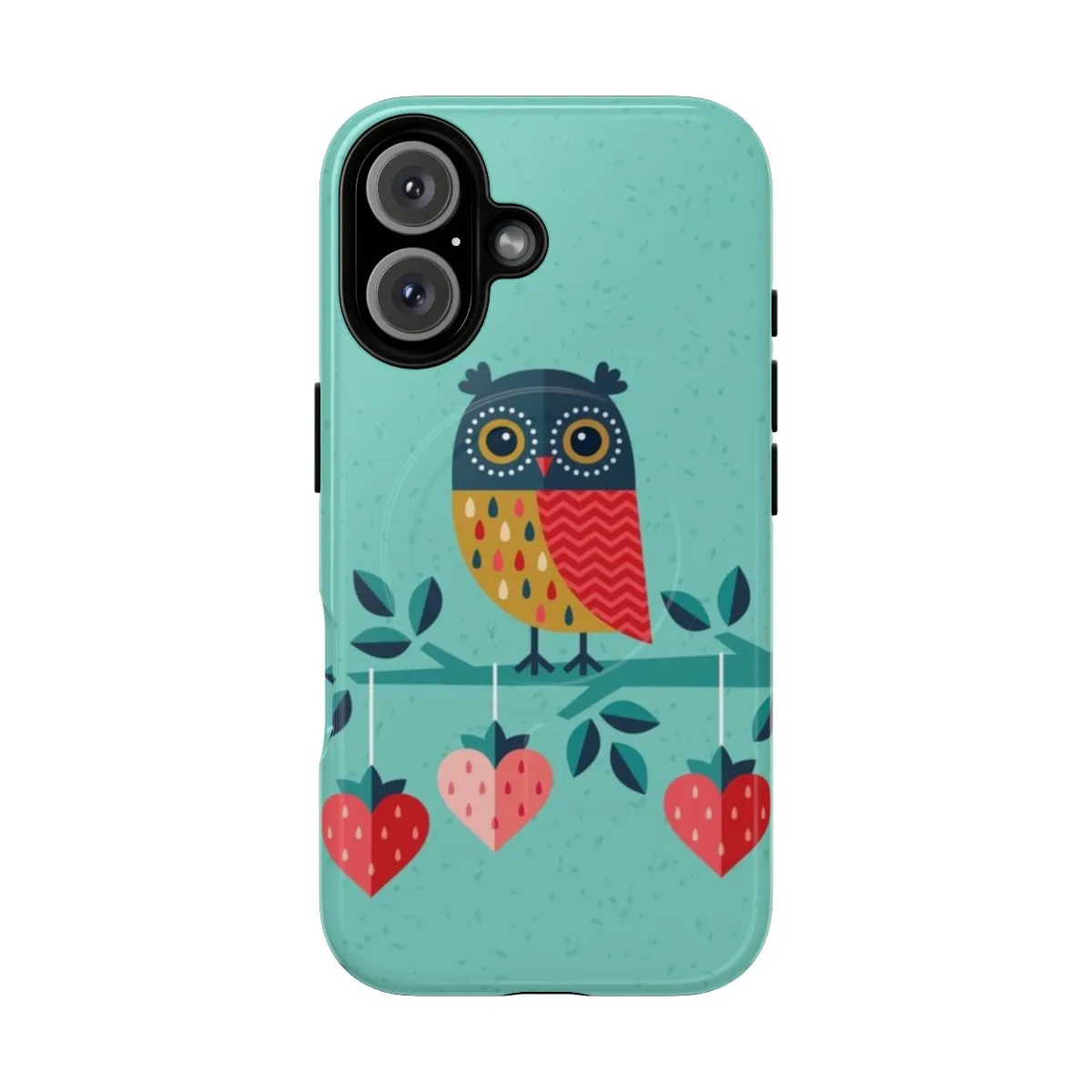 Adorable Owl-Themed Magnetic Phone Case with Strawberry Hearts