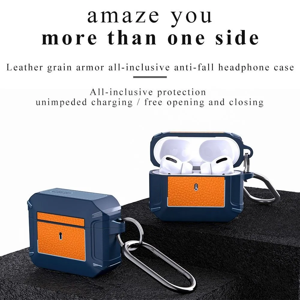 AirPods 3 leather texture case with buckle - Blue / Yellow