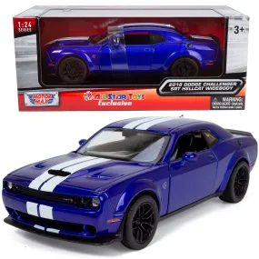 All Star Toys Exclusive 2018 Dodge Challenger SRT Hellcat Widebody Indigo Blue with Racing Stripes 1/24 Diecast Model Car Motormax 79350