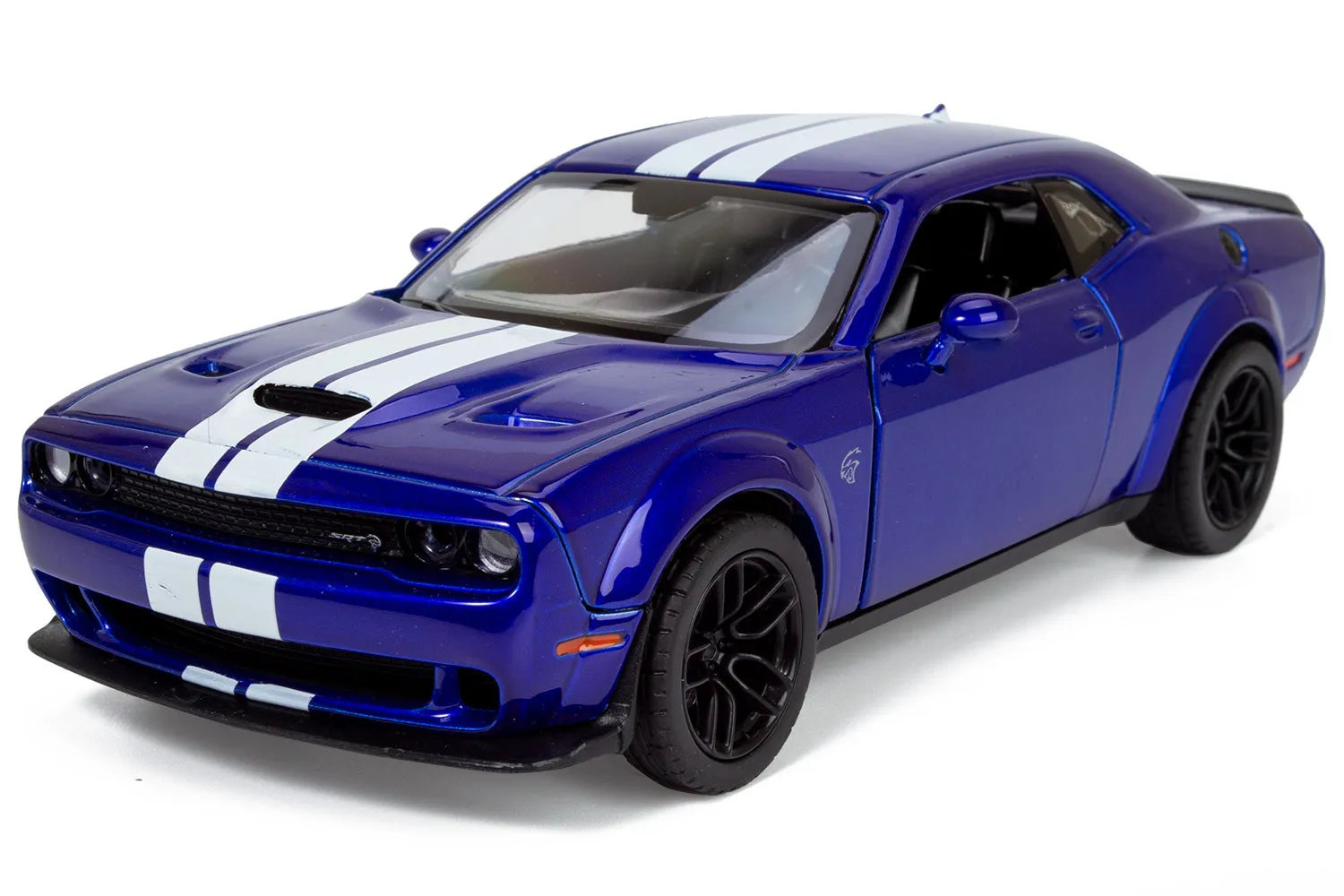 All Star Toys Exclusive 2018 Dodge Challenger SRT Hellcat Widebody Indigo Blue with Racing Stripes 1/24 Diecast Model Car Motormax 79350