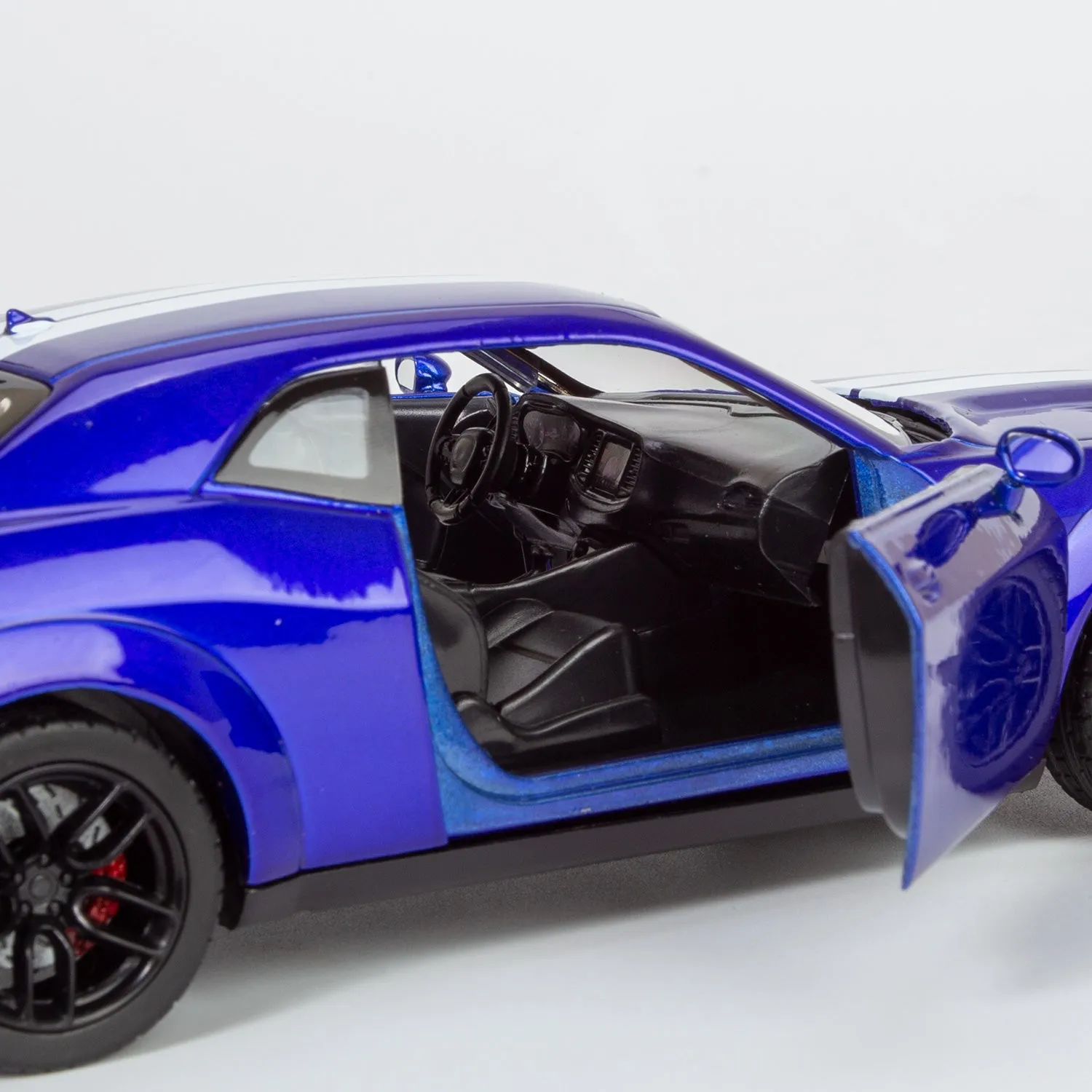 All Star Toys Exclusive 2018 Dodge Challenger SRT Hellcat Widebody Indigo Blue with Racing Stripes 1/24 Diecast Model Car Motormax 79350