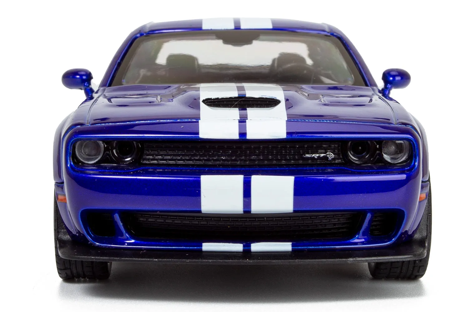 All Star Toys Exclusive 2018 Dodge Challenger SRT Hellcat Widebody Indigo Blue with Racing Stripes 1/24 Diecast Model Car Motormax 79350