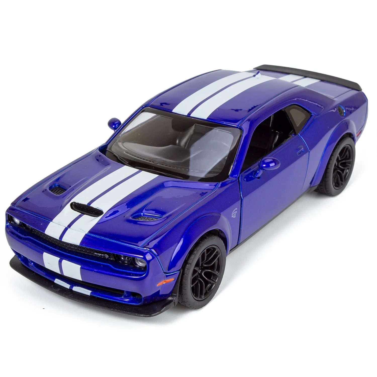 All Star Toys Exclusive 2018 Dodge Challenger SRT Hellcat Widebody Indigo Blue with Racing Stripes 1/24 Diecast Model Car Motormax 79350