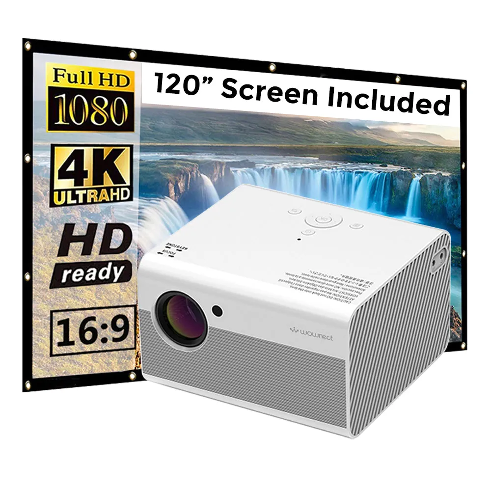 Android Projector Full HD |4500 Lumens/Screen Size upto 200 inch| Native Res 1080P| Bluetooth Wifi Projector|Included 120inch Projector Screen