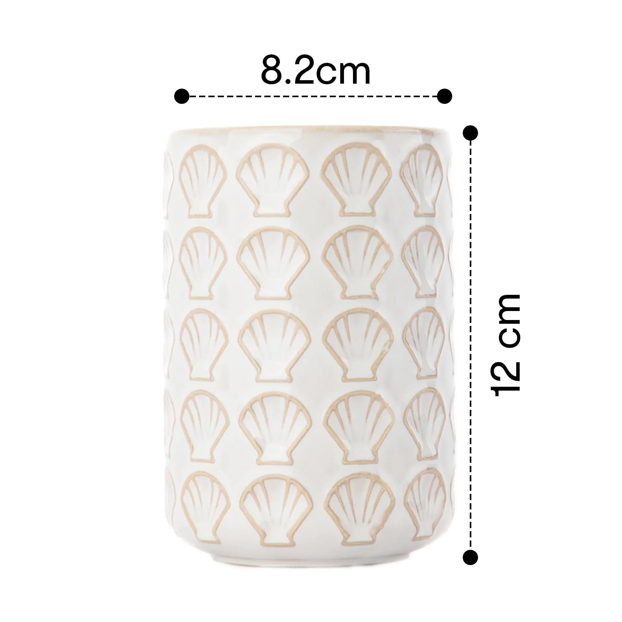 Anko Ceramic Toothbrush Holder for Bathroom | Toothpaste, Makeup Brush Holder for Bathroom | Bathroom Accessories for Wash Basin | Home, Office, Bathroom Organiser | White, Shells | Set of 3