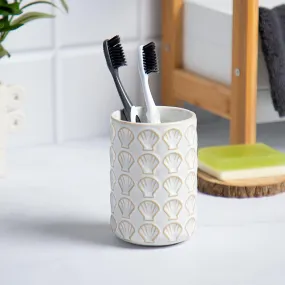 Anko Ceramic Toothbrush Holder for Bathroom | Toothpaste, Makeup Brush Holder for Bathroom | Bathroom Accessories for Wash Basin | Home, Office, Bathroom Organiser | White, Shells