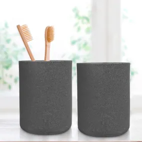 Anko Polyresin Toothbrush Holder for Bathroom | Toothpaste, Makeup Brush Holder for Bathroom | Bathroom Accessories for Wash Basin | Home, Office, Bathroom Organiser | Charcoal | Set of 2