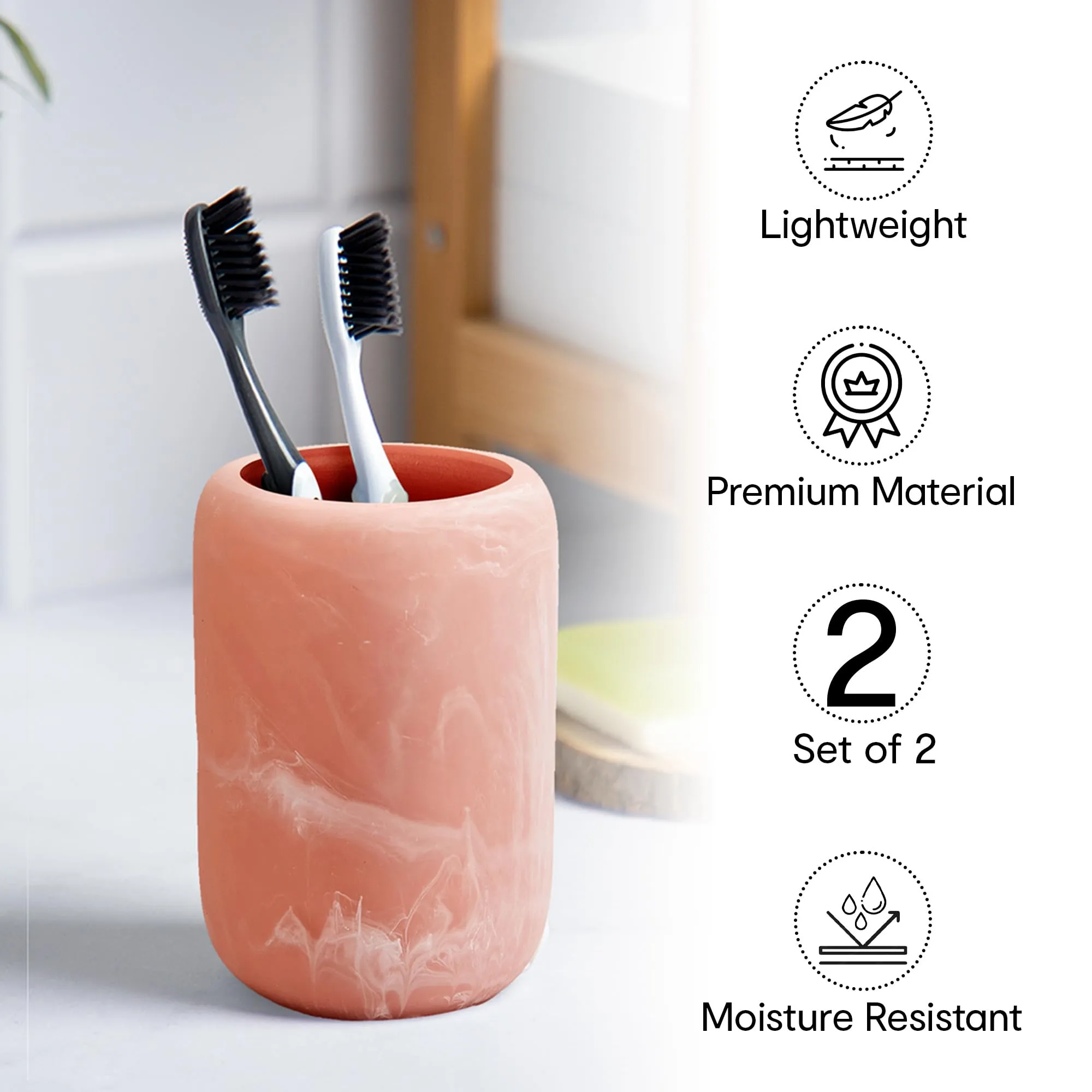 Anko Resin Toothbrush Holder for Bathroom | Toothpaste, Makeup Brush Holder for Bathroom | Bathroom Accessories for Wash Basin | Home, Office, Bathroom Organiser | Pink | Set of 2