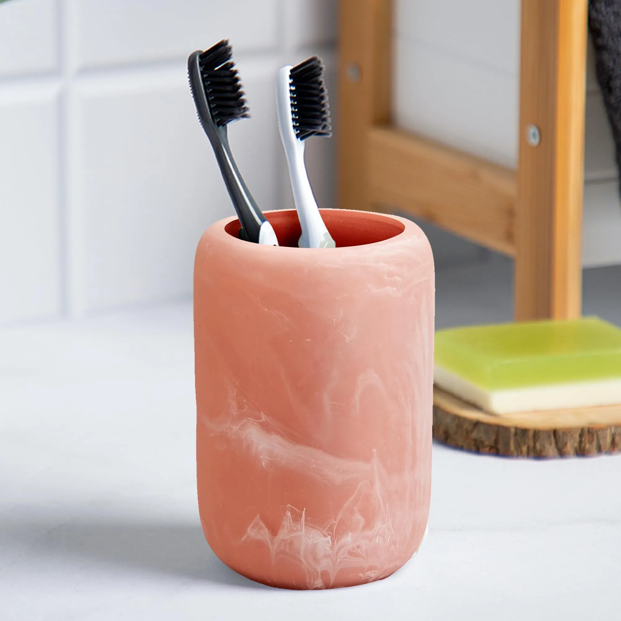 Anko Resin Toothbrush Holder for Bathroom | Toothpaste, Makeup Brush Holder for Bathroom | Bathroom Accessories for Wash Basin | Home, Office, Bathroom Organiser | Pink