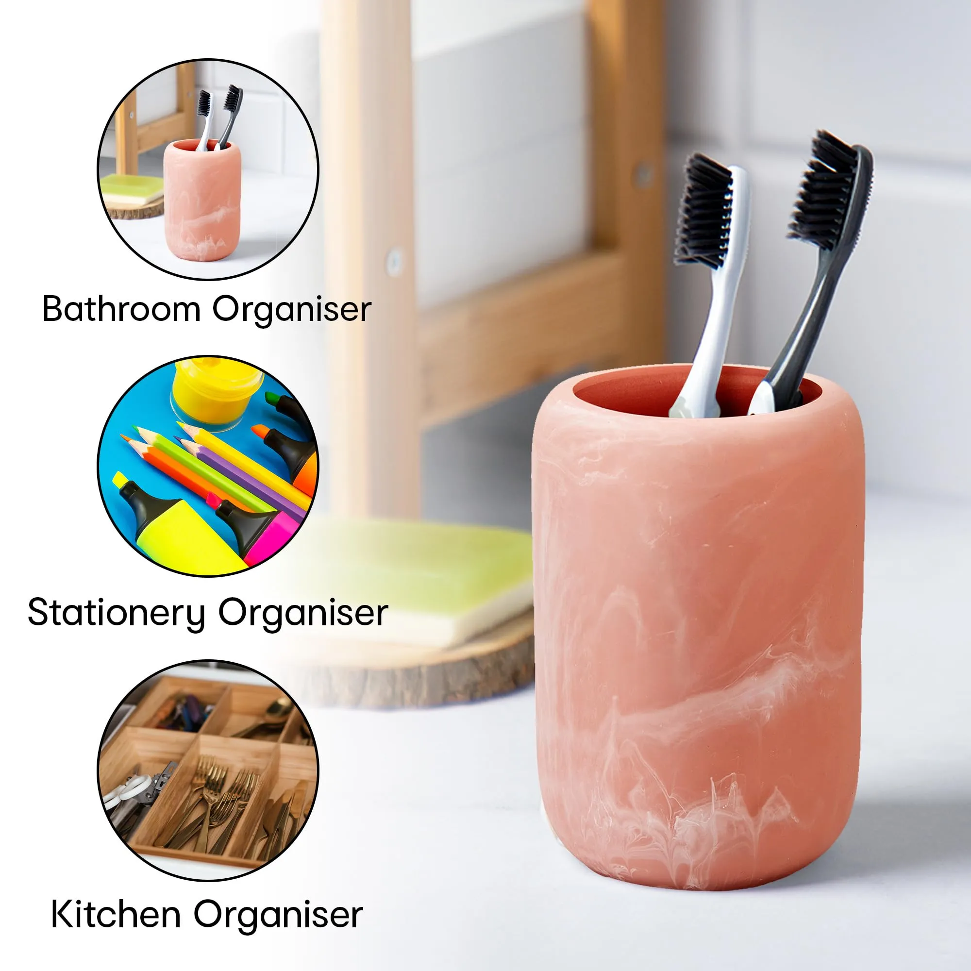 Anko Resin Toothbrush Holder for Bathroom | Toothpaste, Makeup Brush Holder for Bathroom | Bathroom Accessories for Wash Basin | Home, Office, Bathroom Organiser | Pink