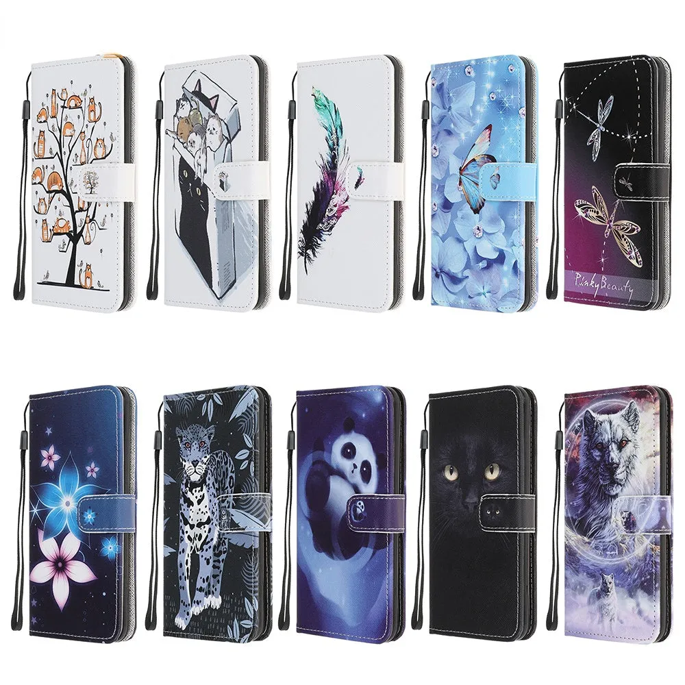 Anymob iPhone Case Purple and Black Leather Flip Wallet Cartoon Stand Phone Cases Cover