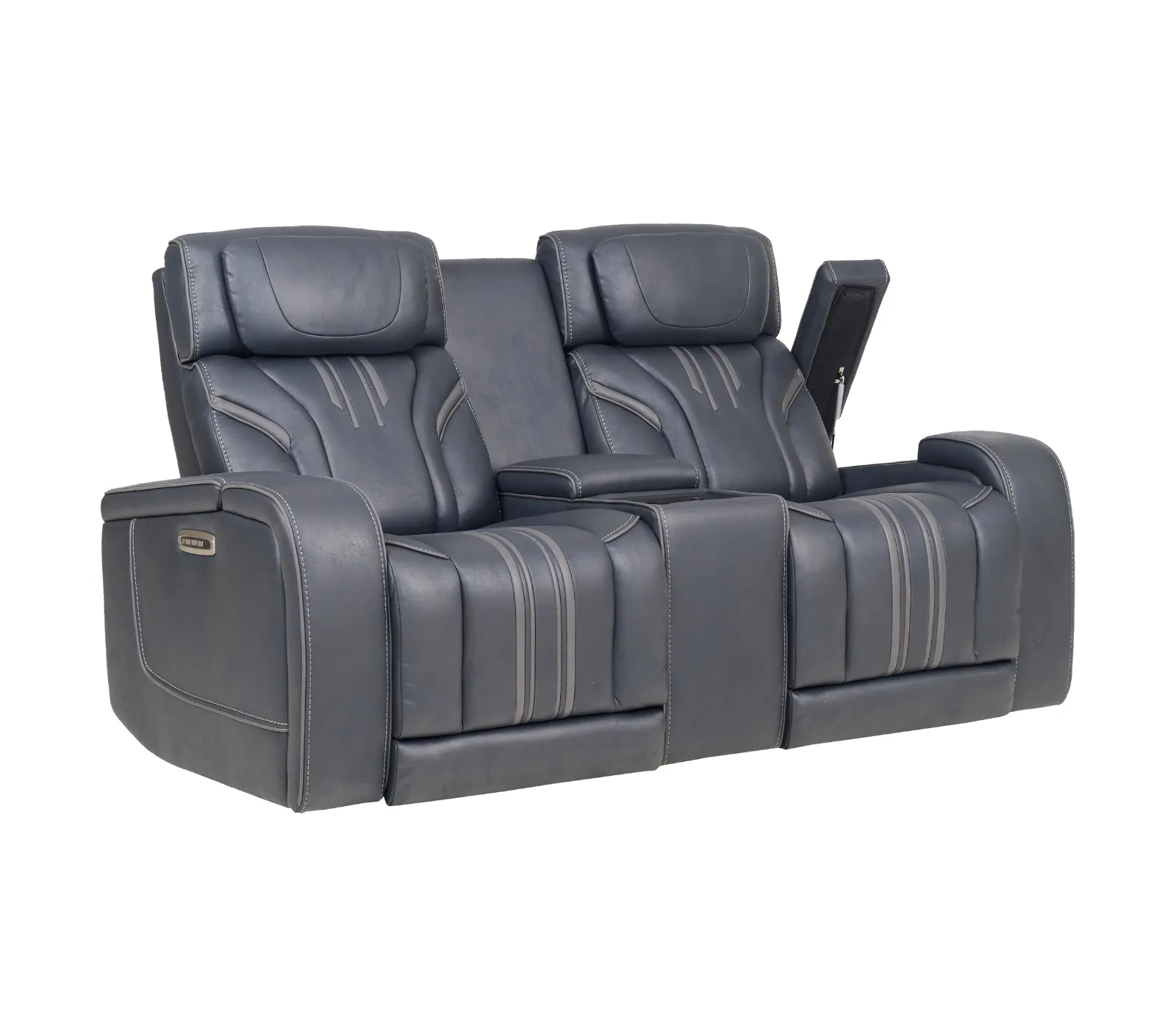 Avenger Loveseat w/ Console - Triple Power & Audio - Navy Fabric