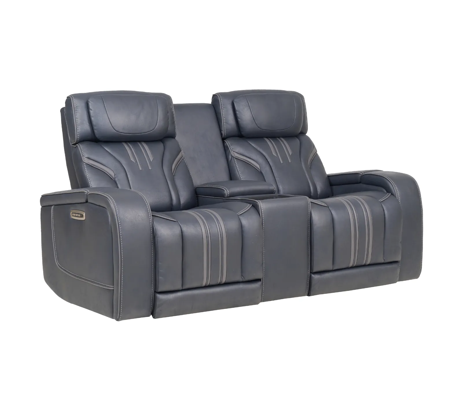 Avenger Loveseat w/ Console - Triple Power & Audio - Navy Fabric