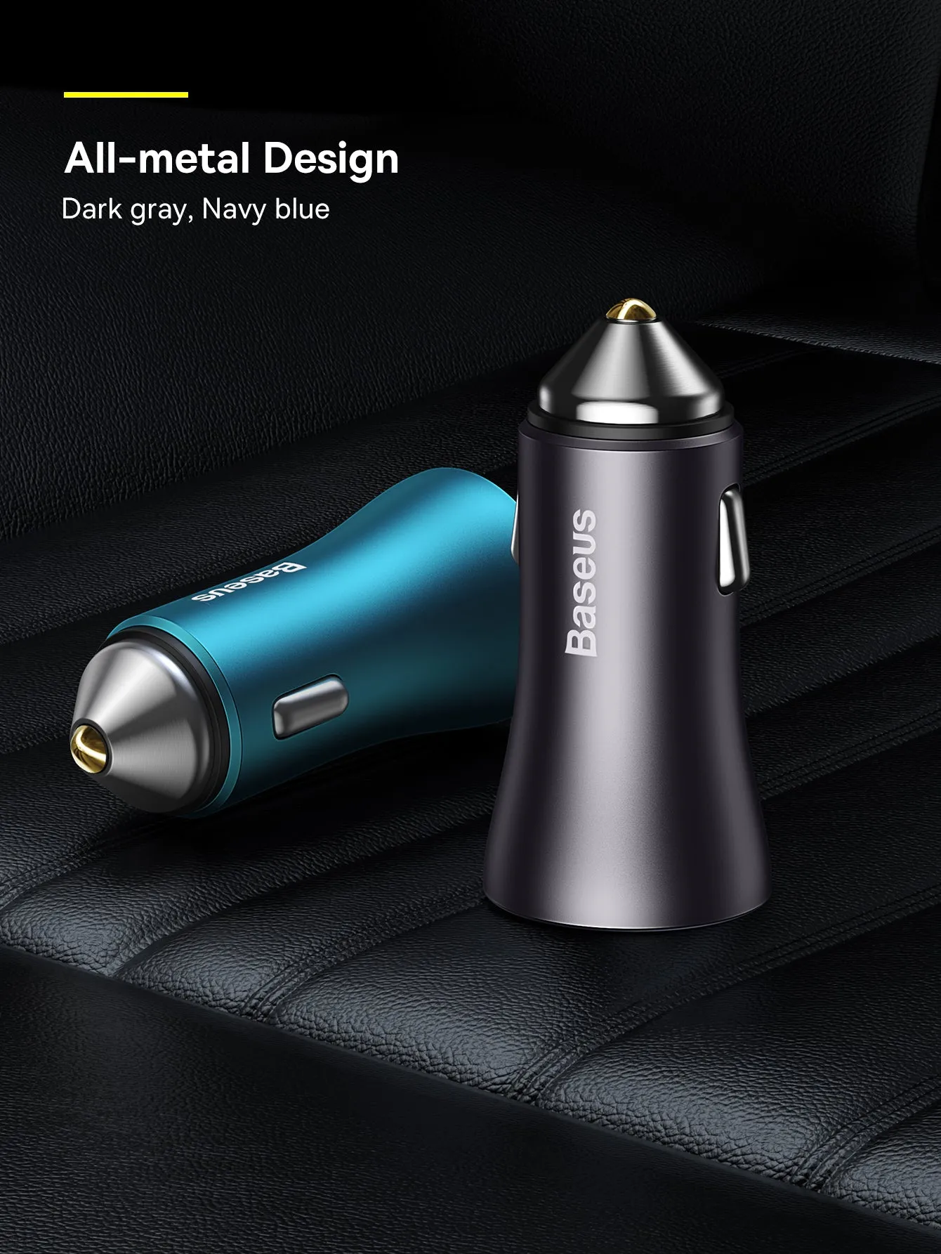 Baseus Golden Contactor Max Fast Car Charger USB   USB Type C 60 W Quick Charge Dark Grey (CGJM000113)