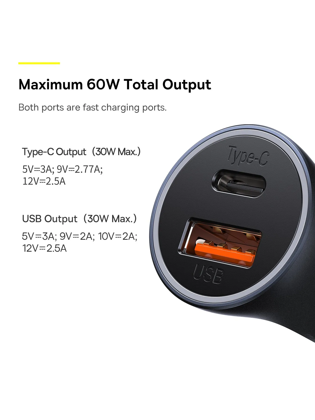 Baseus Golden Contactor Max Fast Car Charger USB   USB Type C 60 W Quick Charge Dark Grey (CGJM000113)