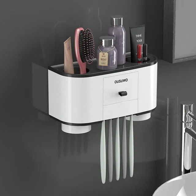 Bathroom Accessories Set for Storage of Toiletries Toothpaste Dispenser Automatic Toothbrush Holder Wall Mounted Plastic Holder