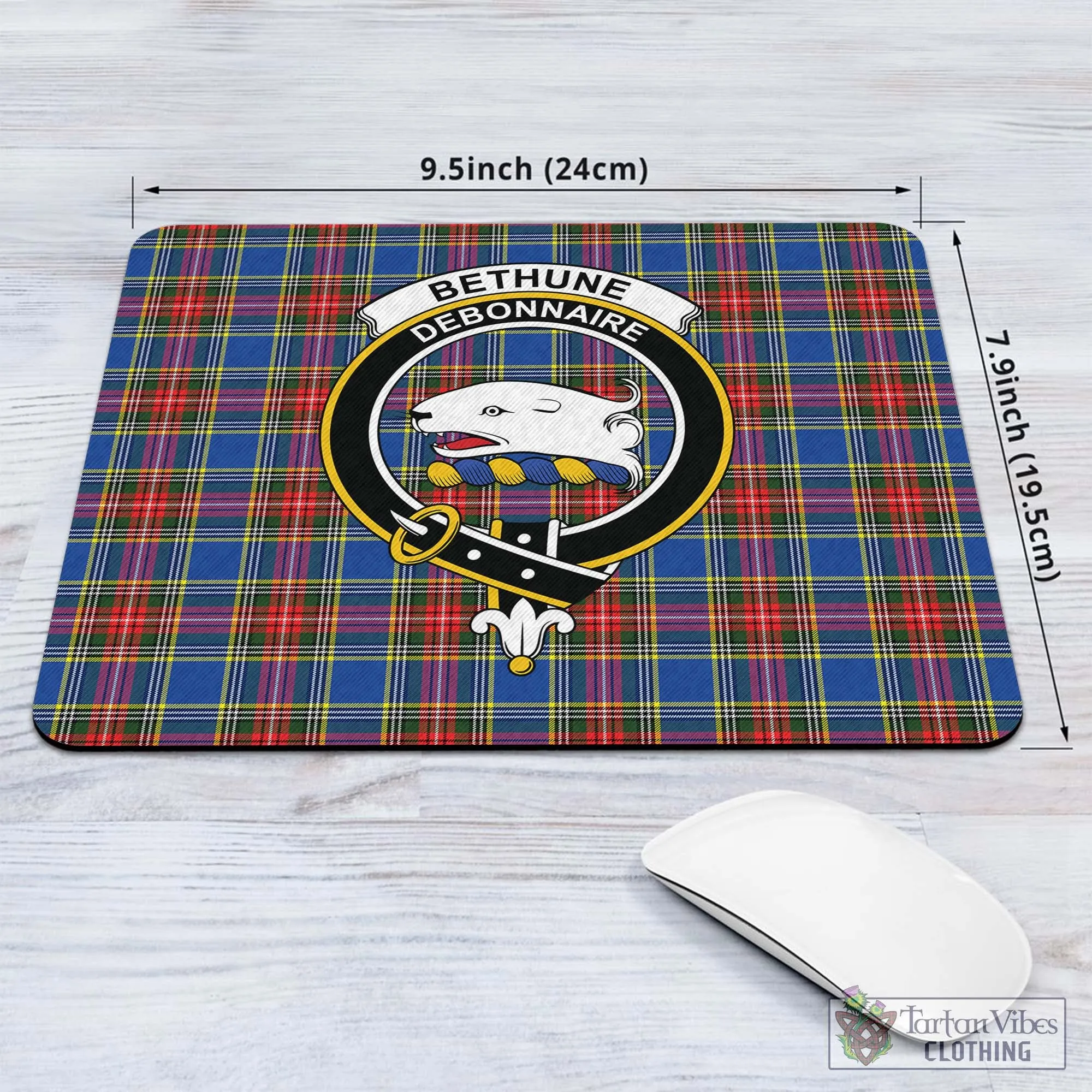 Bethune Tartan Mouse Pad with Family Crest