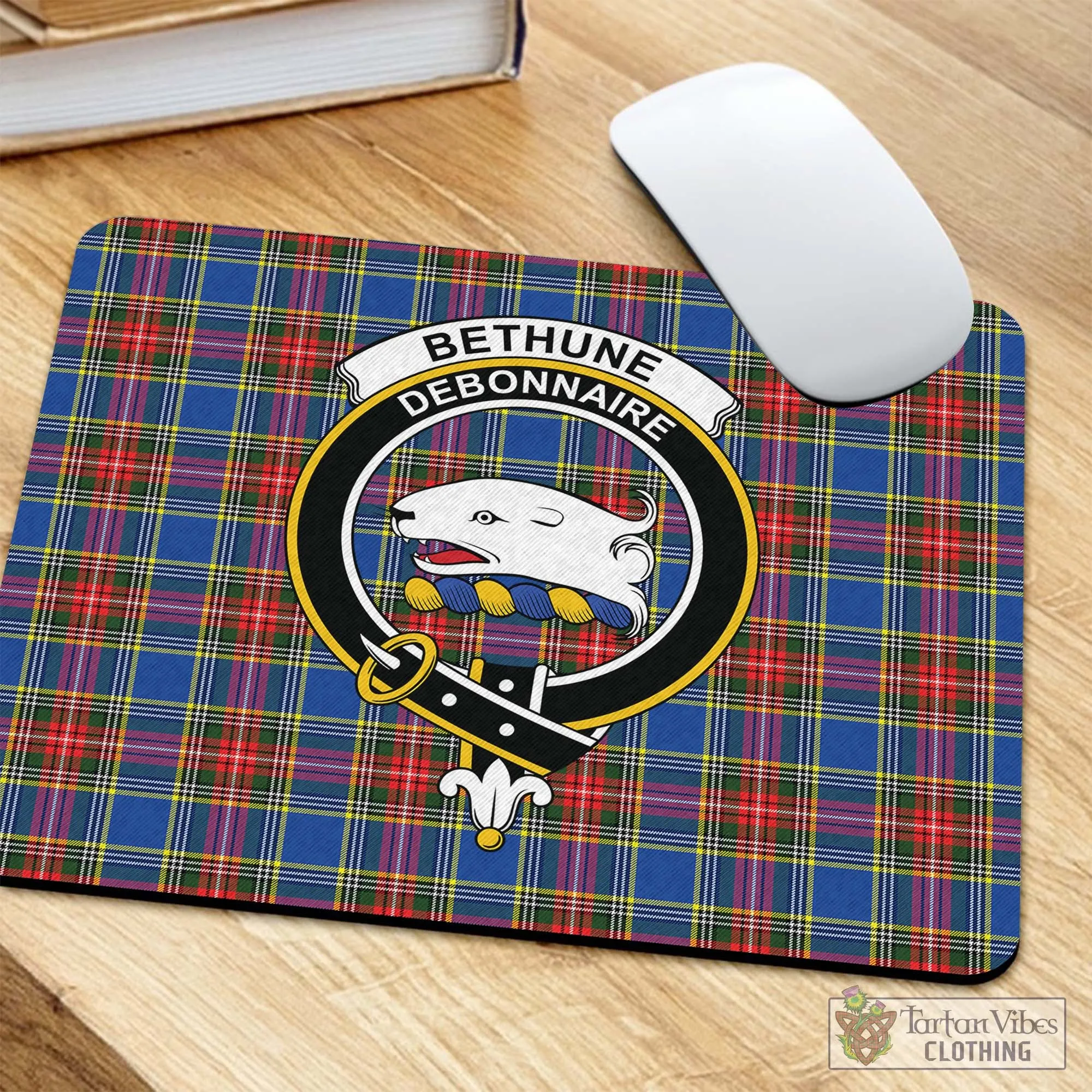 Bethune Tartan Mouse Pad with Family Crest