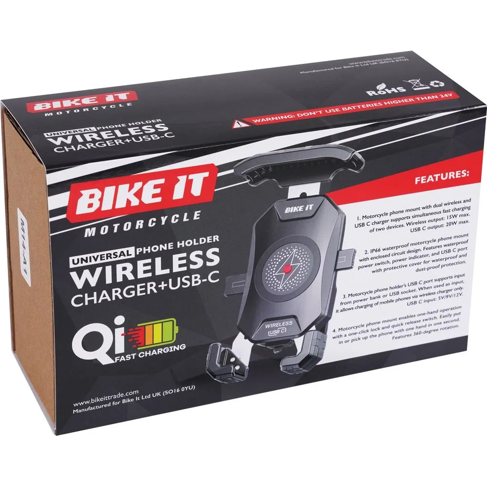 Bike It Universal Phone Holder Wireless Qi Charger   USB-C