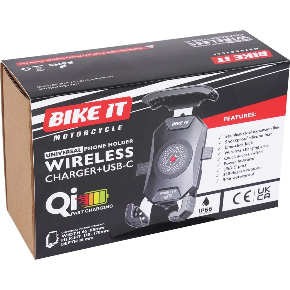 Bike It Universal Phone Holder Wireless Qi Charger   USB-C