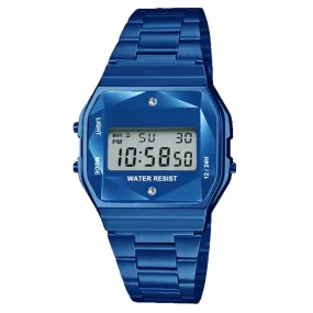 Blue Sports Metal Band Watch with Blue Metal Case and Blue Crystal Cut LCD Display