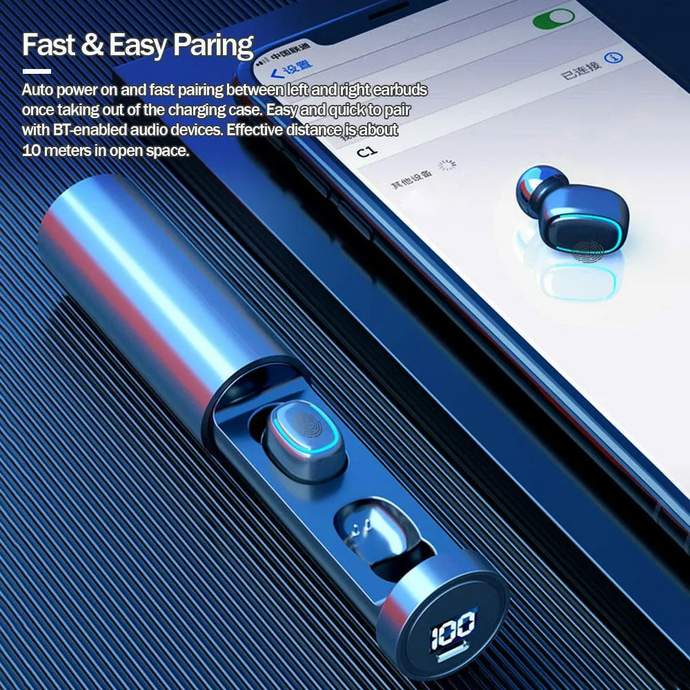 Bluetooth 5.1 Mini TWS Earbuds True Wireless Headphones Touch Control Sport Headset In-ear Earphones with Mic Charging Case Battery Digital Display