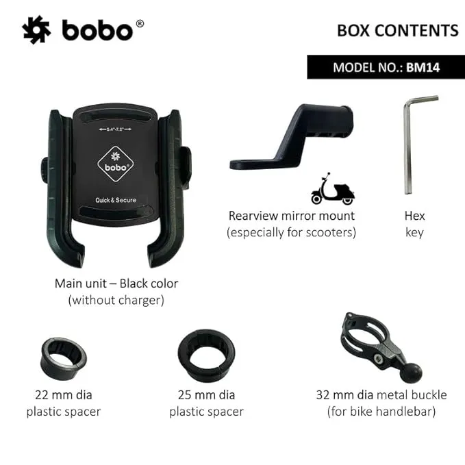 BOBO BM14 Quick Release Enhanced BM4 Bike / Cycle Phone Holder Motorcycle Mobile Mount