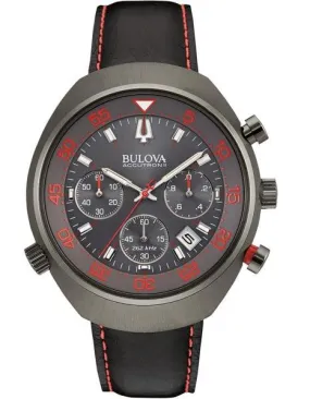 Bulova Mens Accutron II Chrono - Grey Dial w/Red Accents - Black Leather - Date