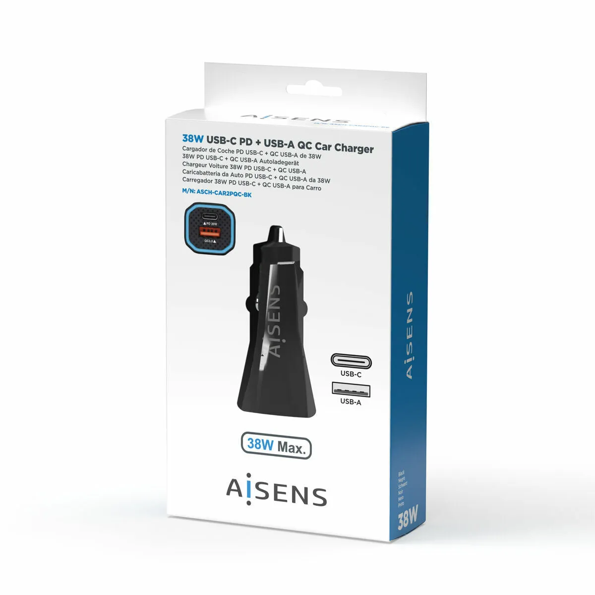 Car Charger Aisens ASCH-CAR2PQC-BK (1 Unit)